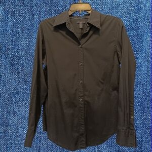 GAP Fitted Stretch Cotton Button Down Shirt Black Size 8 Career Classic Blouse